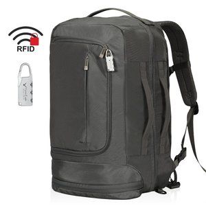 Black 42L Hynes Eagle Travel Backpack with RFID Anti Theft Technology